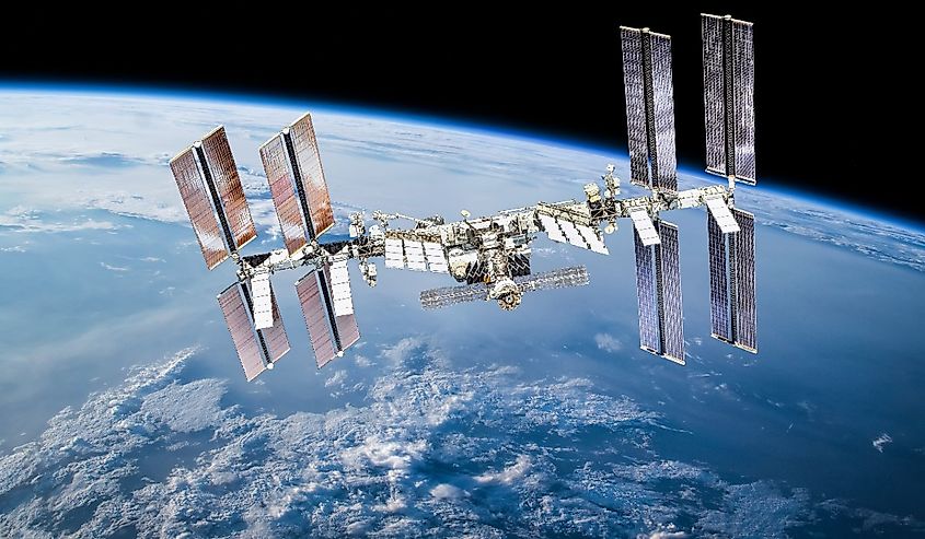 International space station on orbit of Earth planet