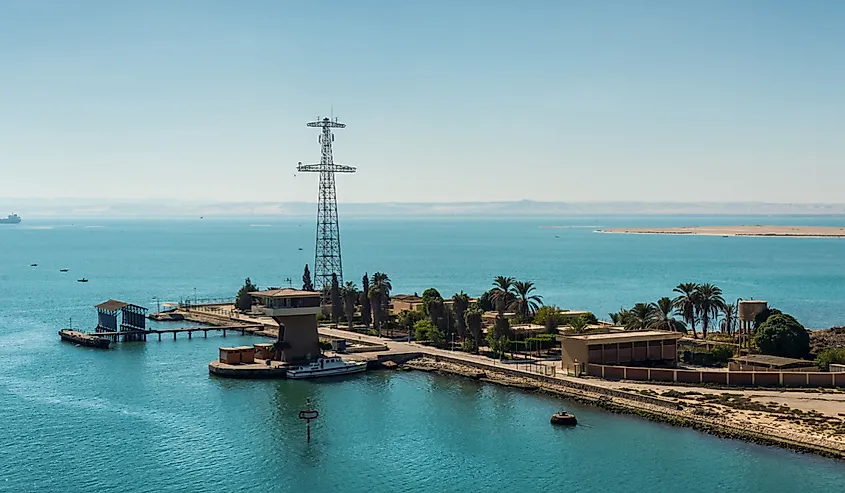 The Great Bitter Lake in Egypt. The Great Bitter Lake is a saltwater lake, connected to the Mediterranean Sea and the Red Sea via the Suez Canal.