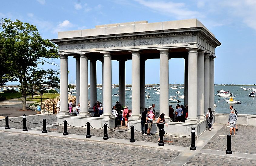 The Plymouth Rock Portico constructed over the iconic Plymouth Rock in Plymouth, Massachusetts. 