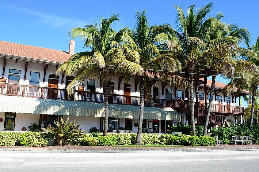 The sunlit streets and buildings of Boca Grande, Florida