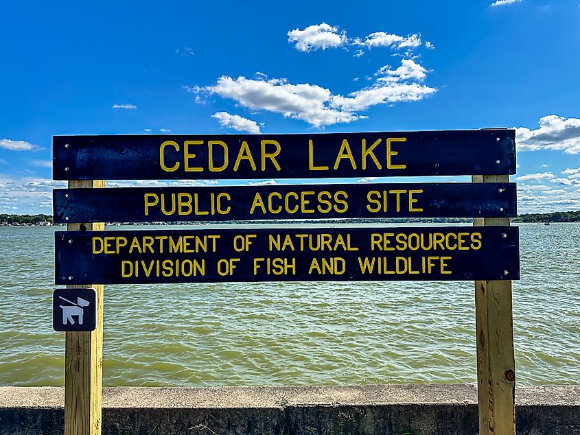 Cedar Lake, Indiana USA, August 10, 2024: Cedar Lake Public Access Site sign in Cedar Lake, Indiana 