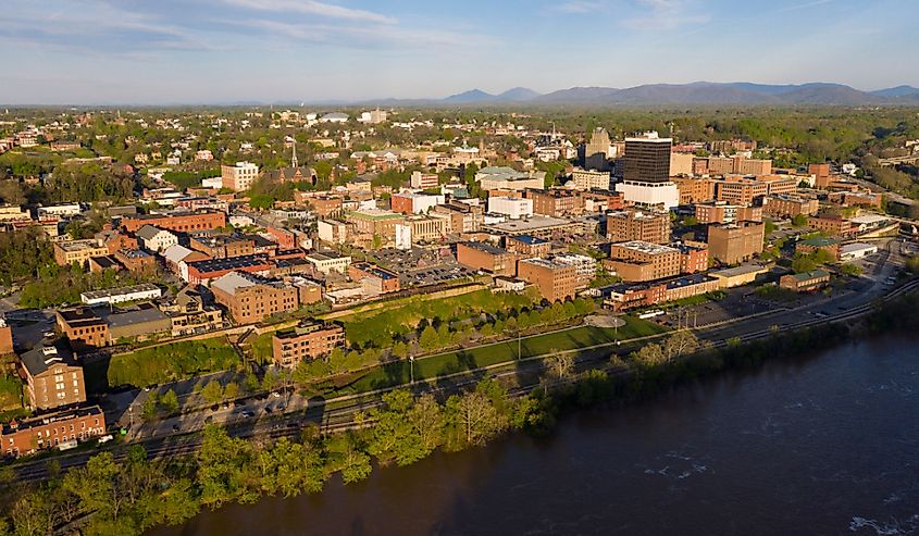 James River flowing by the hill that holds Lynchburg, Virginia