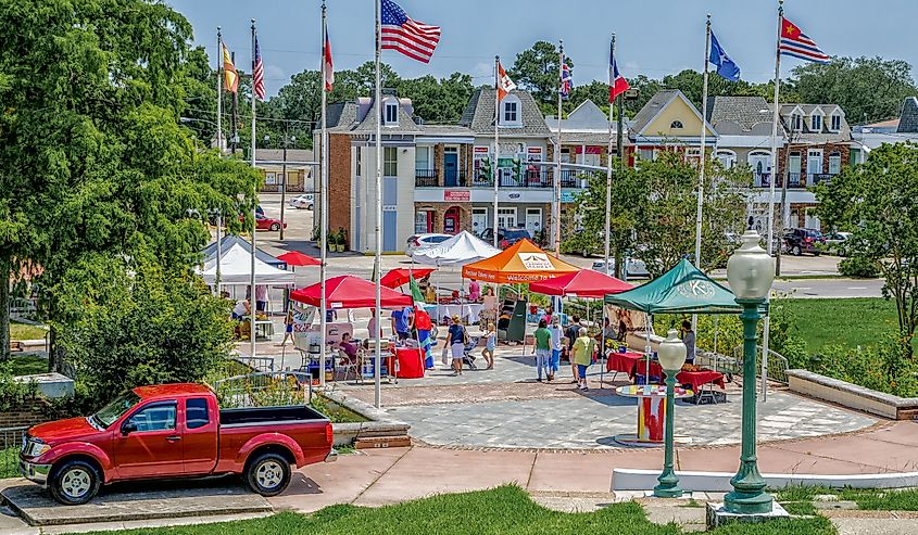 Kenner, Louisiana weekly Crescent City Farmers Market is held at LaSalle's Landing at William's Blvd, and the Mississippi River.