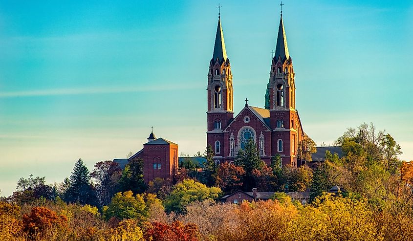 Holy Hill National Shrine of Mary church located in Wisconsin with fall colors