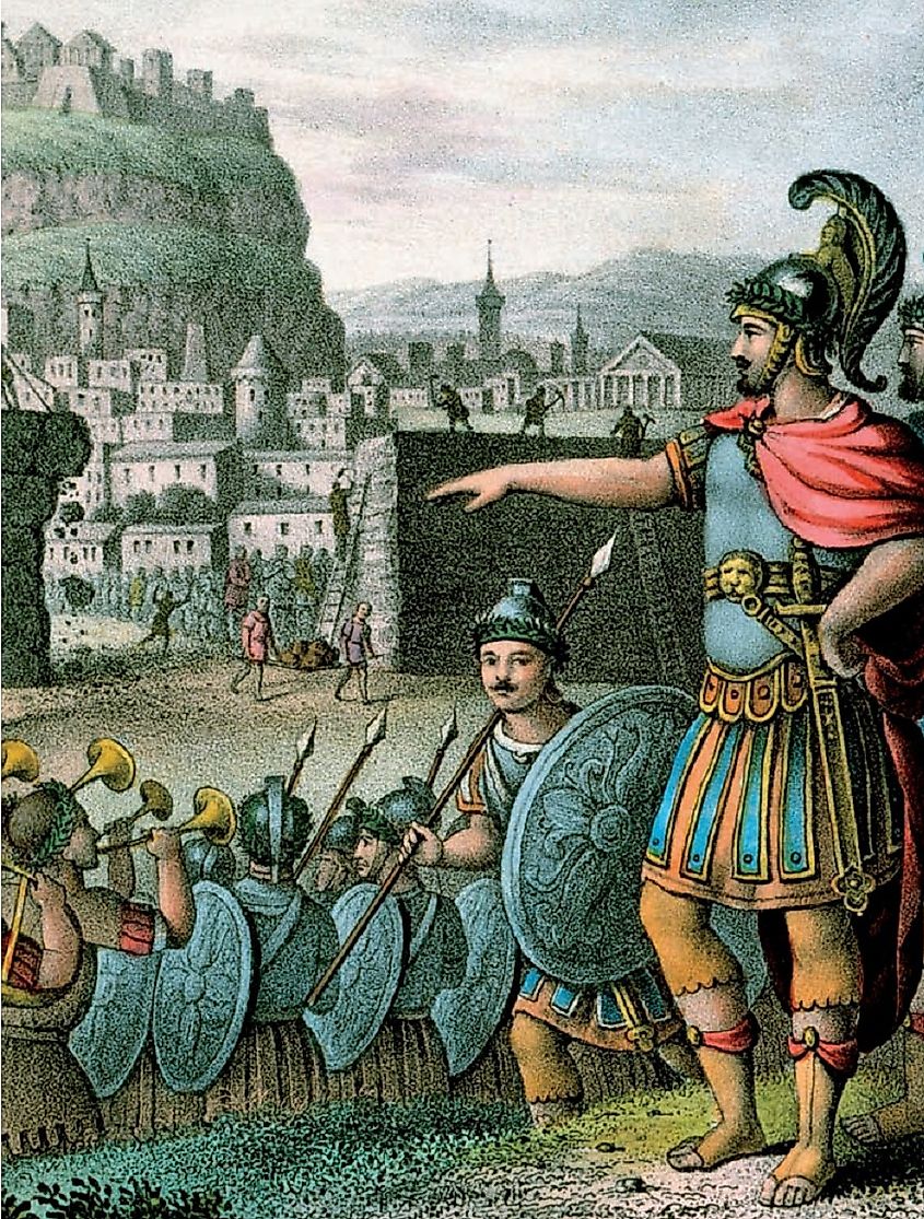 Lysander, a Spartan Commander, outside the walls of Athens; 1899 lithograph