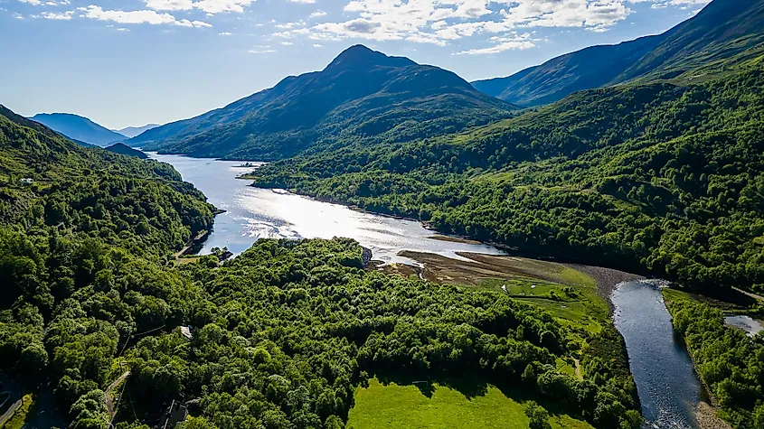 An aerial view of nature near Kinlochleven, Scotland.