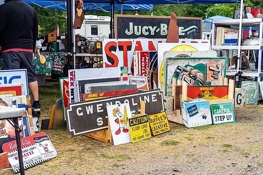 Vendor Booth and Customers at Annual Community Flea Market in Packwood, Washington.