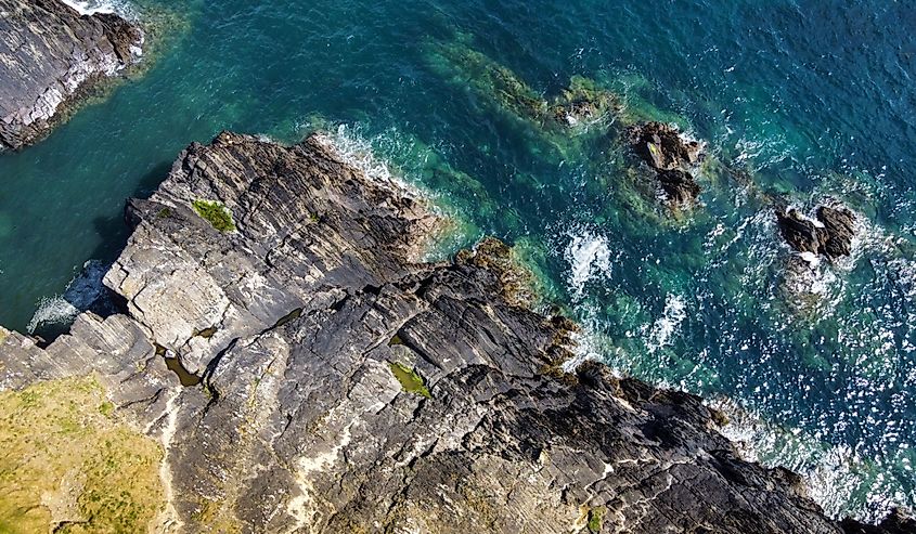 Aerial view of epic cliffs of Ireland. The picturesque coast of the Celtic Sea,
