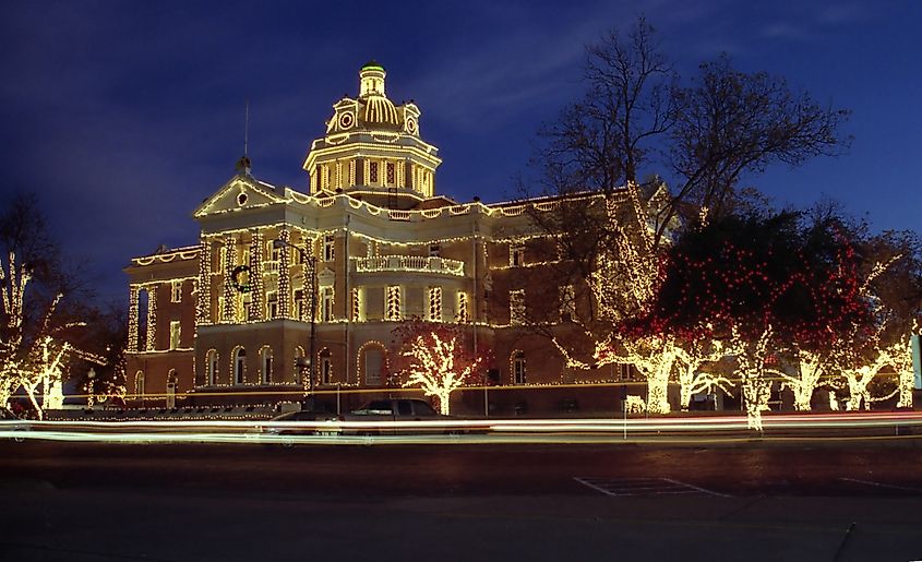 Holiday lights in Marshall, Texas.