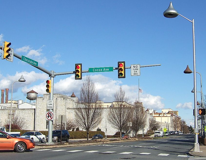 Downtown street in Hershey, Pennsylvania.