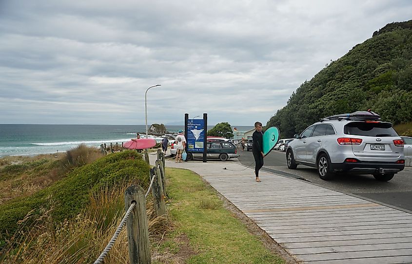 Tourist and local people visit Mangawhai Head Beach in Northland region, New Zealand