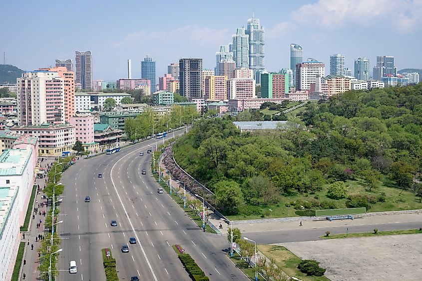 Skyline of Pyongyang in North Korea.