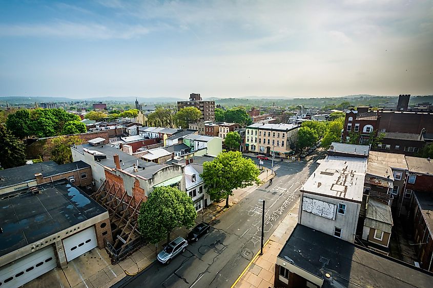 View of buildings in downtown Reading, Pennsylvania.