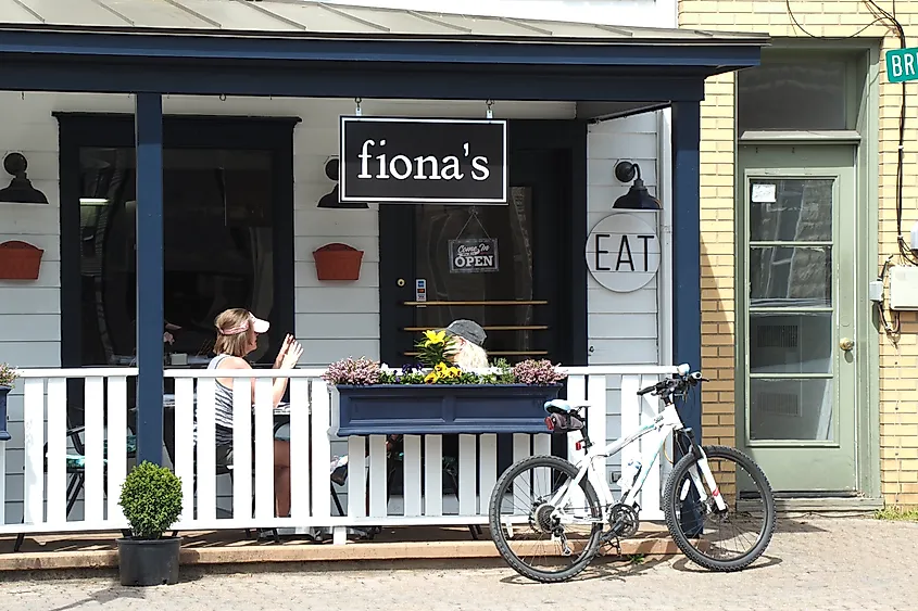 Friends enjoying a chat at a restaurant in Frenchtown, New Jersey. (Editorial credit: Gene R Samit / Shutterstock.com.)