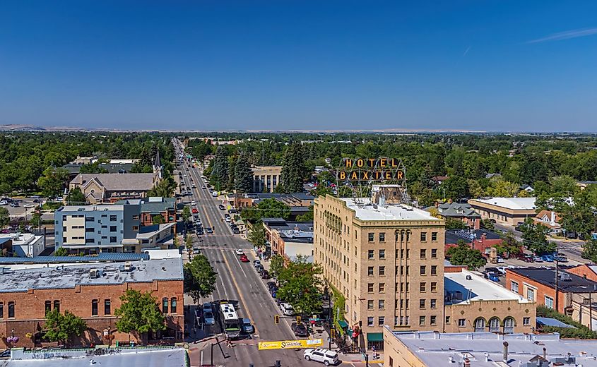 The legendary seven story Hotel Baxter building on Main Street in Bozeman, Montana