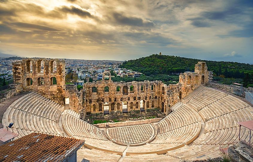 The theater of Herodion Atticus under the ruins of Acropolis, Athens, Greece.