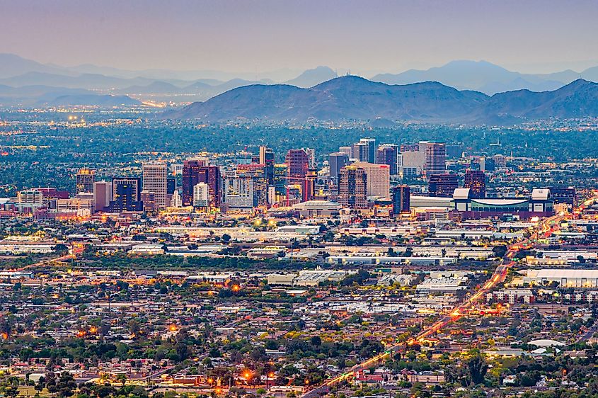 Phoenix, Arizona, downtown cityscape at dusk.