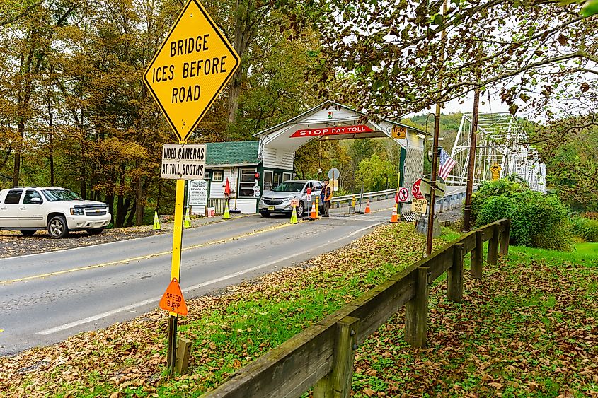 A toll bridge in Dingmans Ferry across the Delaware River