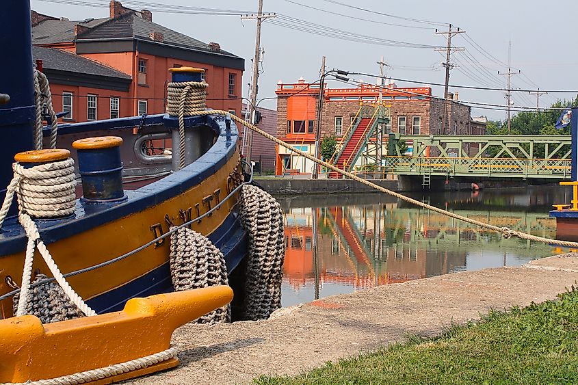 Tugboat and lift bridge on the Erie Canal at Albion.