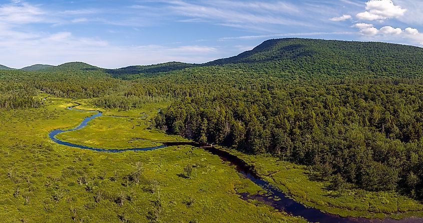 panoramic of Speculator, New York located in the Adirondacks. 