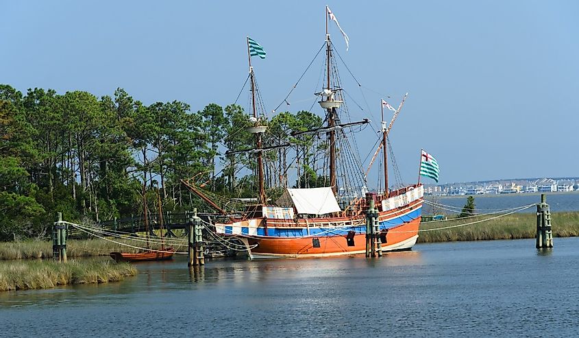 The Elizabeth II sailing ship replica in Manteo, North Carolina