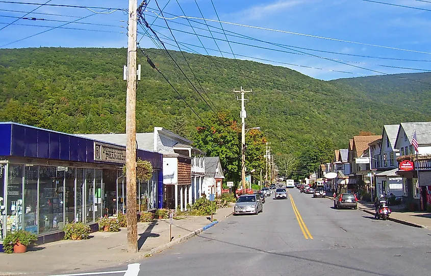 Looking east along Main Street from NY 214 towards Mt. Tremper, Phoenicia, NY, USA