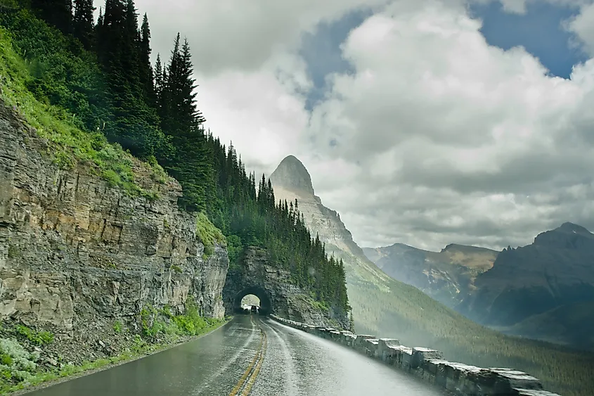 Going-to-the-Sun Road winding through the mountains of Glacier National Park, Montana.