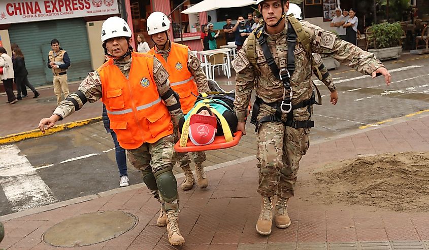 Earthquake drill in Miraflores district of Lima, Peru