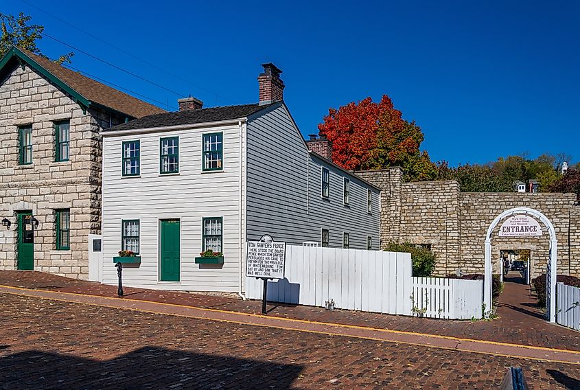 Mark Twain's Boyhood Home and Tom Sawyer's Fence in Hannibal, Missouri.