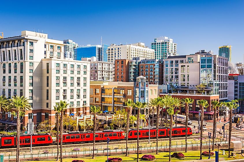 San Diego, California cityscape at the Gaslamp Quarter.