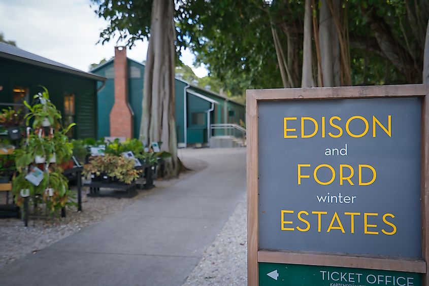 Edison and Ford Winter Estates. Sign at entrance to museum.