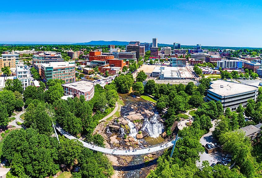 Downtown Greenville, South Carolina, along the Reedy River.