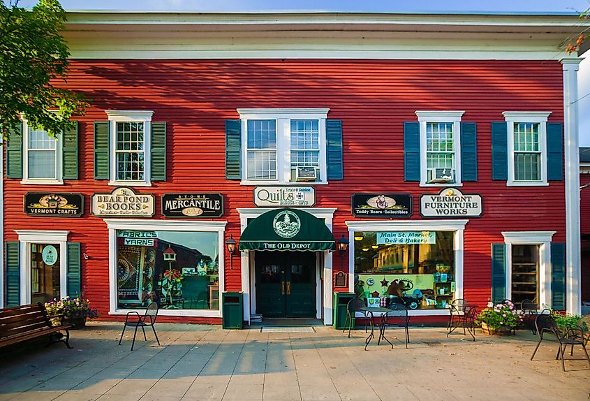 Storefronts and boutiques in Stowe, Vermont