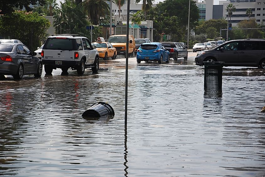 Miami South beach Lenox Ave flood aftermath of Hurricane Sandy. 