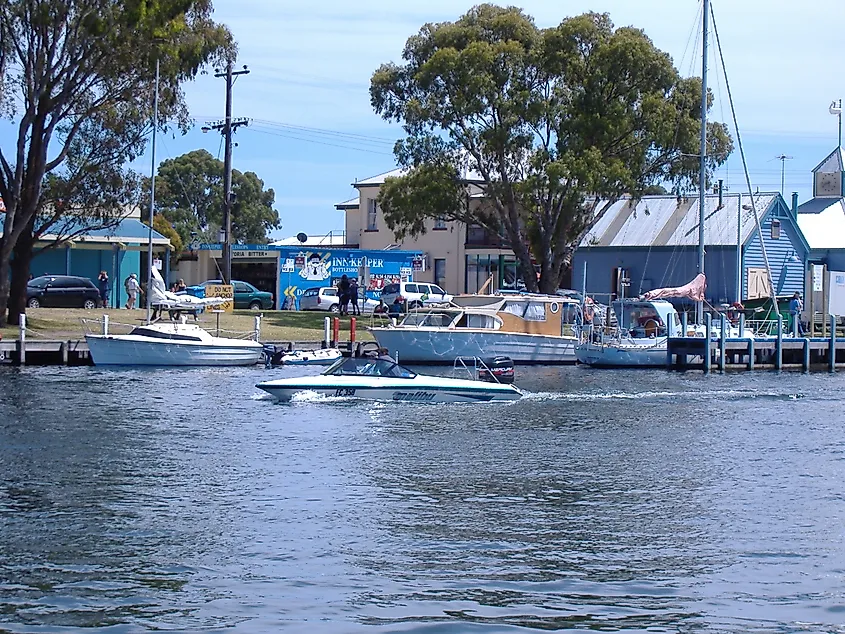 View of the lakefront at Paynesville, Victoria, Australia.