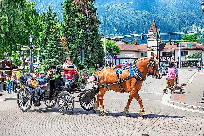 Bavarian style village Leavenworth located near Cascade Mountains.