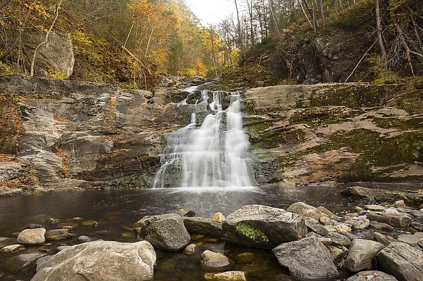 The main waterfall at Kent Falls State Park in Kent, Connecticut