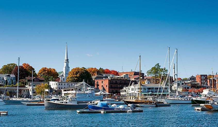 Boats moored in Camden, Maine harbor