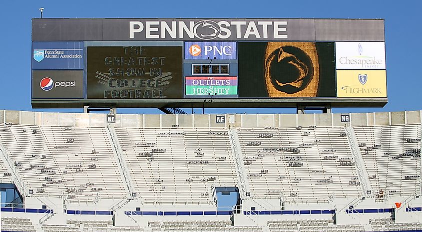 Penn State punter scoreboard and upper deck before a game with Illinois at Beaver Stadium on October 9, 2010 in University Park, PA
