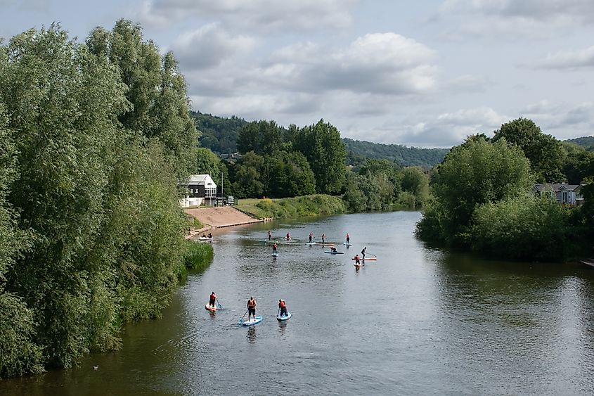 Canoeists on the River Wye in Monmouth, Wales