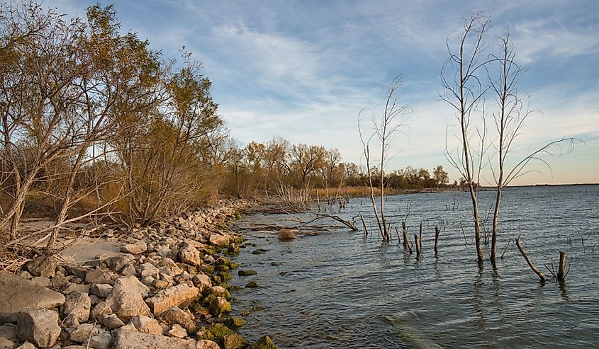 Beautiful Canton Lake shore with trees in the Fall, Canton, Oklahoma