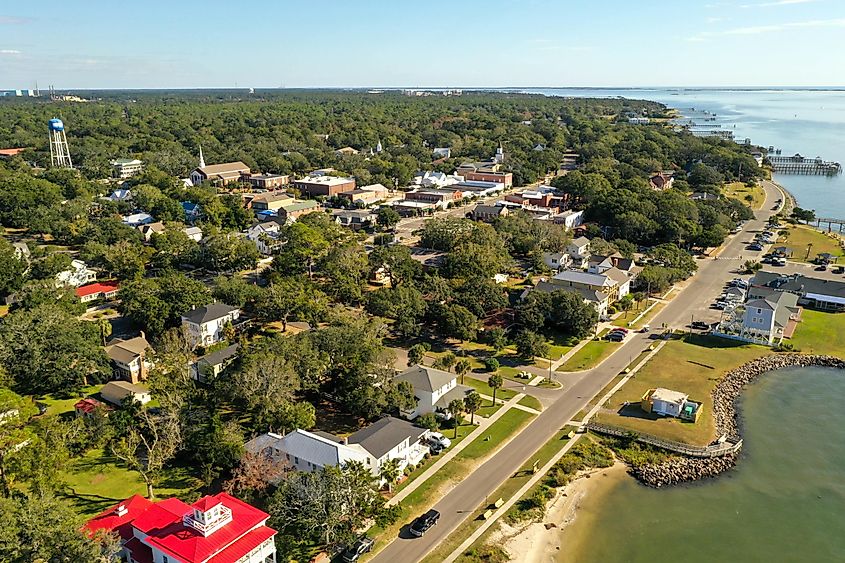 Southport North Carolina water front. Restaurants and a view of downtown. Located on the mouth of the cape fear river