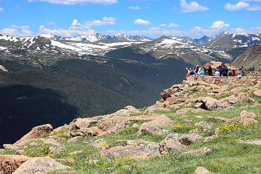 Overlook of Snow Capped Peaks from Alongside Trail Ridge Road in Rocky Mountain National Park, Colorado