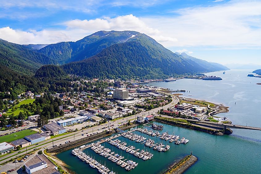 Aerial view of the downtown Juneau, the state capital of Alaska.