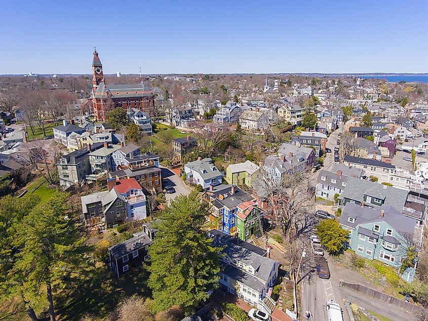 Aerial view of Abbott Hall in Marblehead, MA, USA.