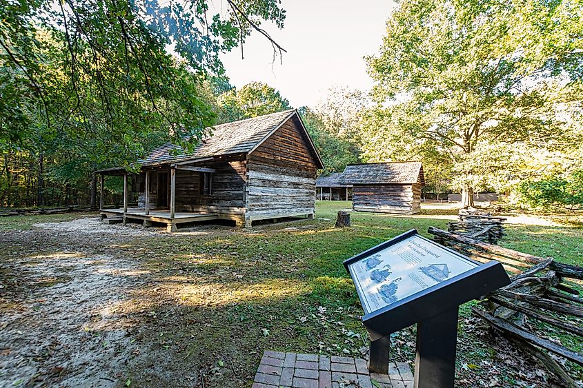 Historic buildings in the New Echota State Historic Site near Calhoun in Georgia.