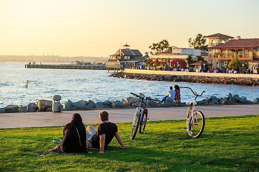 Sunset at San Diego Waterfront Public Park, Marina and the San Diego Skyline