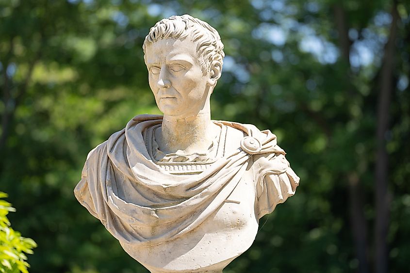 Bust of Caligula in the Łazienki Królewskie Park in Warsaw, Poland