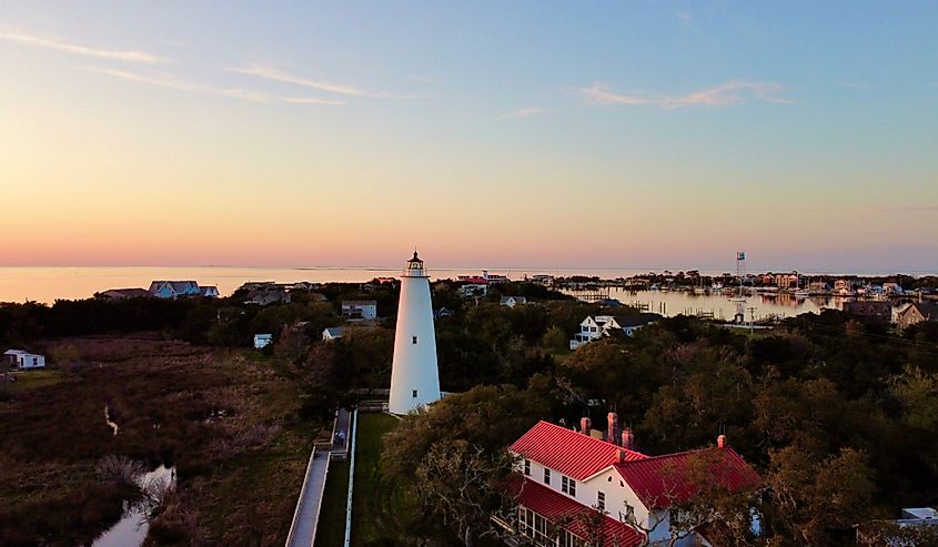 Ocracoke lighthouse sunset in Ocracoke, North Carolina