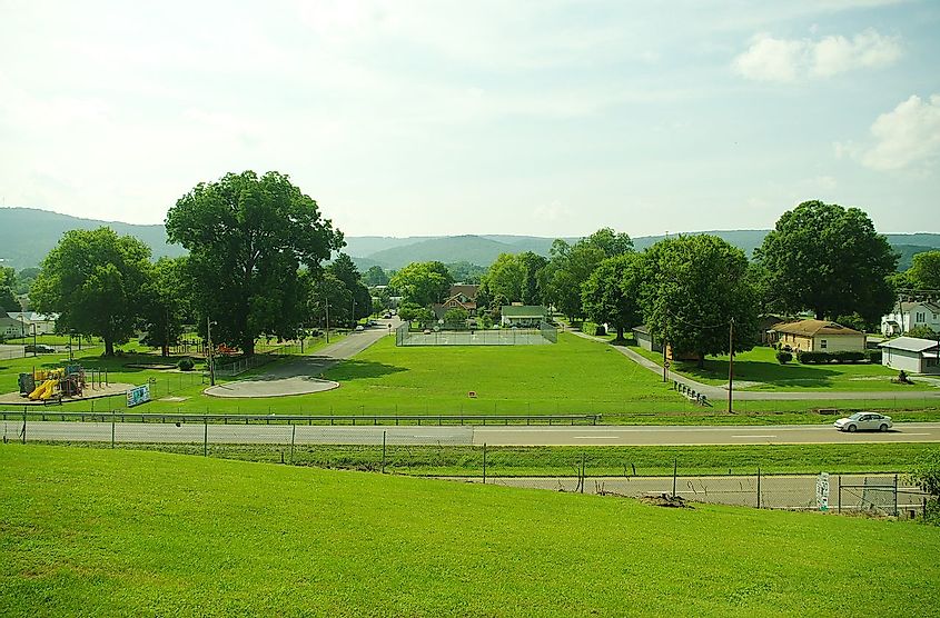 View of green fields in Dayton. 